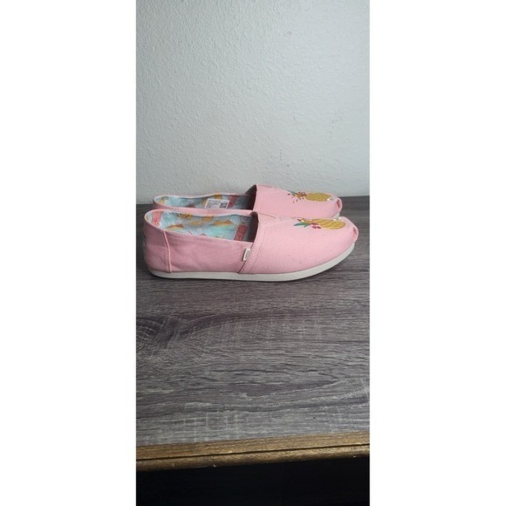 TOMS Alpargata Pink Pineapple Drink Embroidered Canvas Slip On Shoes Womens 9